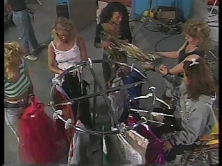 Vintage orgy including four sexy babes wild in bed