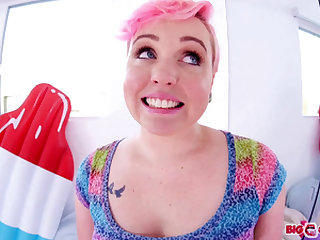 Big tits Miley May POV deepthroat and swallowing cum