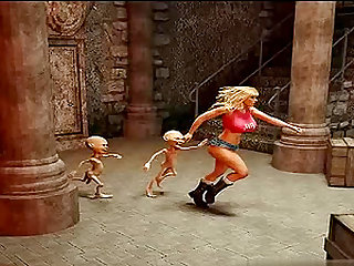 Two funny goblins catch busty blonde